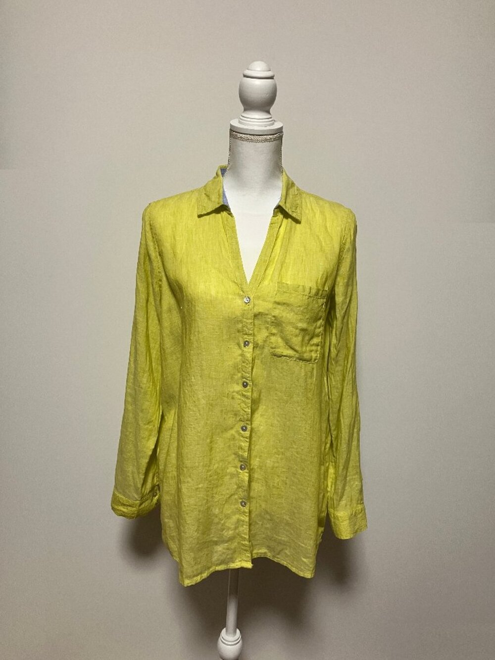 Sigrid Olsen Yellow Linen Button Down Shirt, Size Small, Women's
